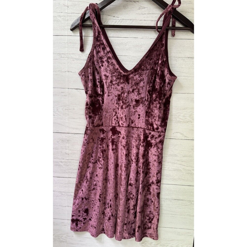 LA Hearts Dress Pink Crushed Velvet XS Tie Straps V-neck Mini Fit & Flare - Picture 7 of 8